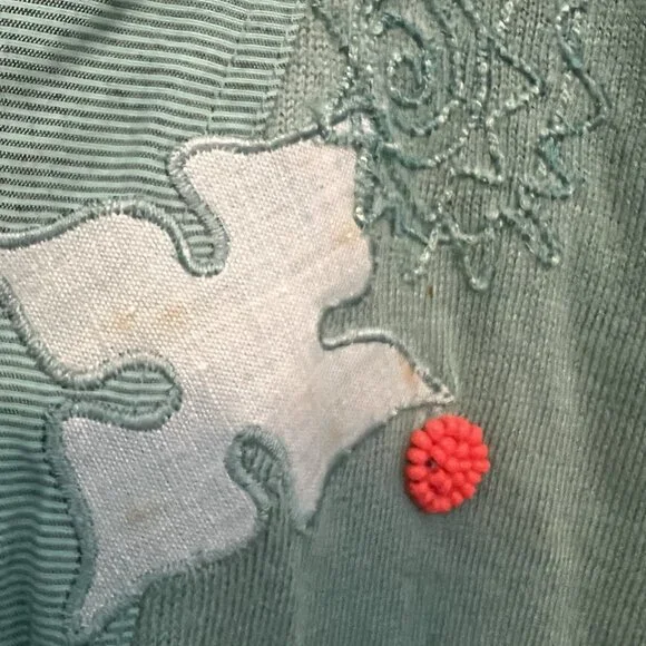 Vintage Marc D’alcy Sweater 80s Women’s Embroidery Embellished Size Small Green - Picture 11 of 12